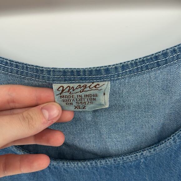 Vintage Magic 100% cotton fish seashell turtle stamped denim jean dresss sz 2XL - Picture 2 of 7